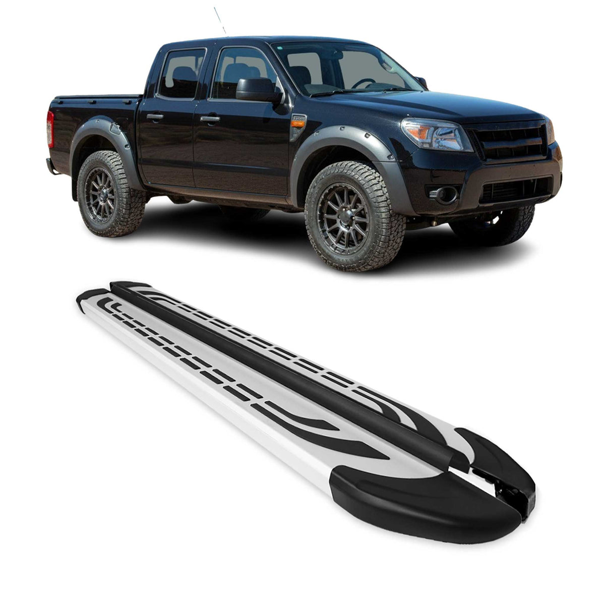 Trittbretter Seitenschweller für Ford Ranger Double Cab 2007-2012 Alu Grau