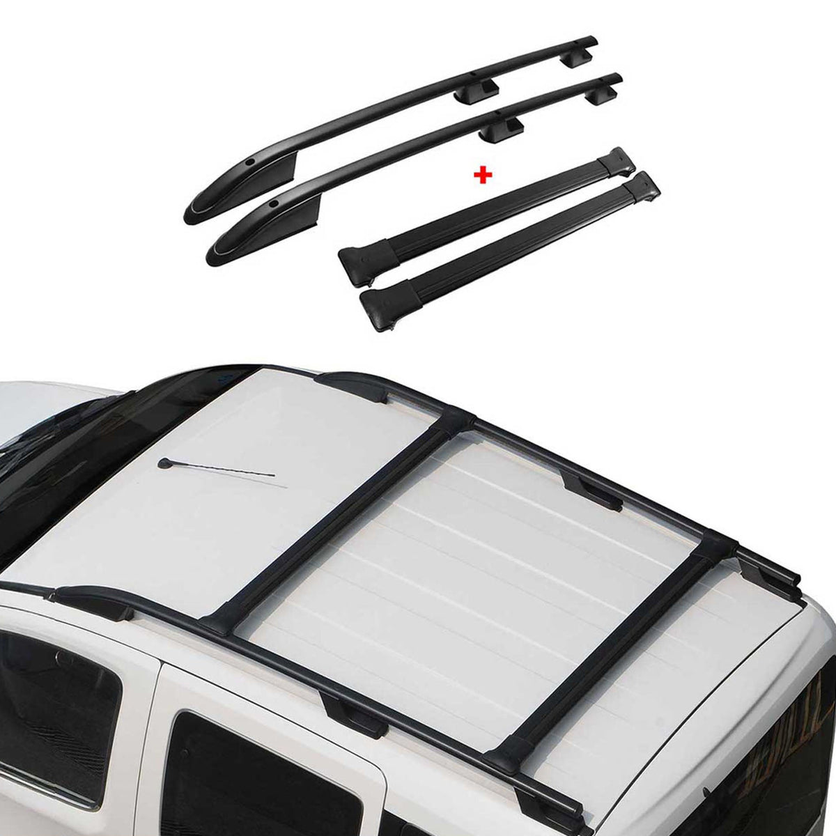 Dachreling + Dachträger SET für Mitsubishi L200 2014-2026 Aluminium Schwarz 4tlg