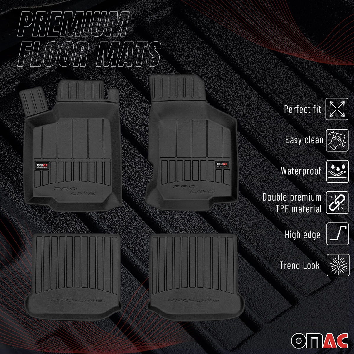 OMAC Gummi Fußmatten für Seat Toledo 1999-2004 Premium TPE Automatten Schwarz 4x