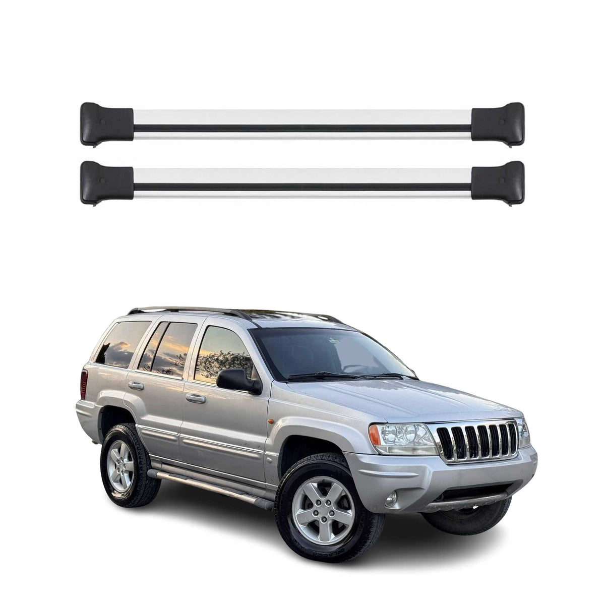 Dachträger Grundtäger für Jeep Grand Cherokee WJ 1999-2004 75kg Alu Silber 2 tlg