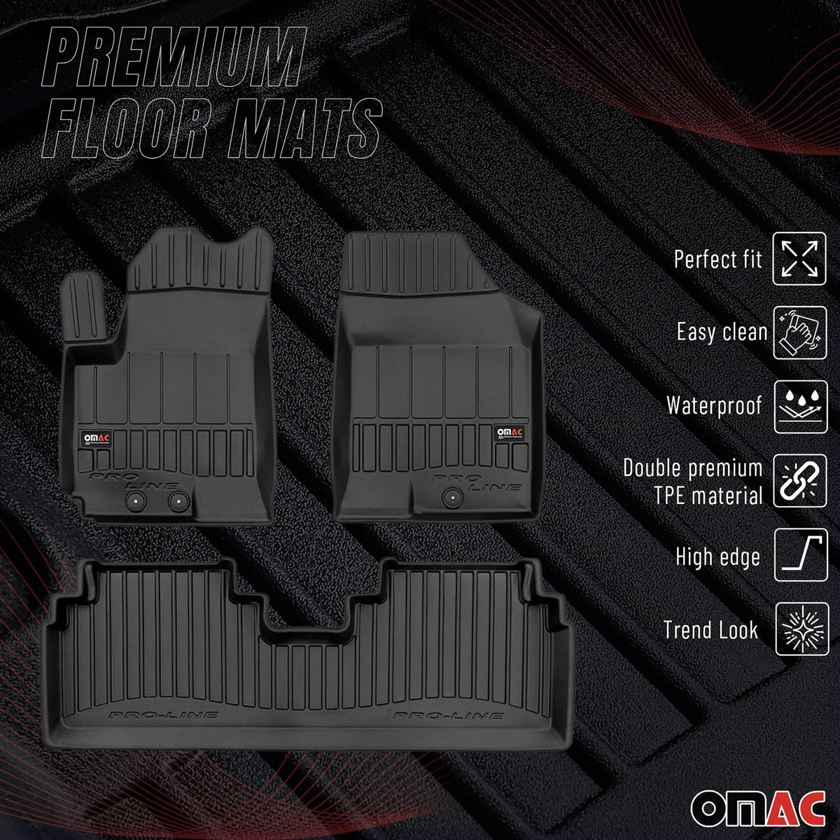 OMAC Gummi Fußmatten für Kia Venga 2009-2019 Premium TPE 3D Automatten 3tlg