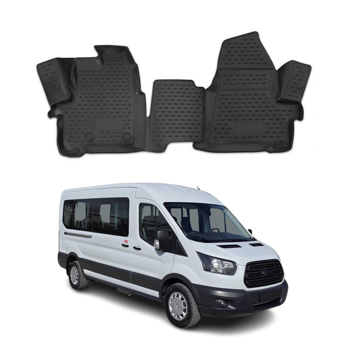 OMAC Gummimatten Fußmatten für Ford Transit 2014-2024 TPE Automatten Schwarz 2x