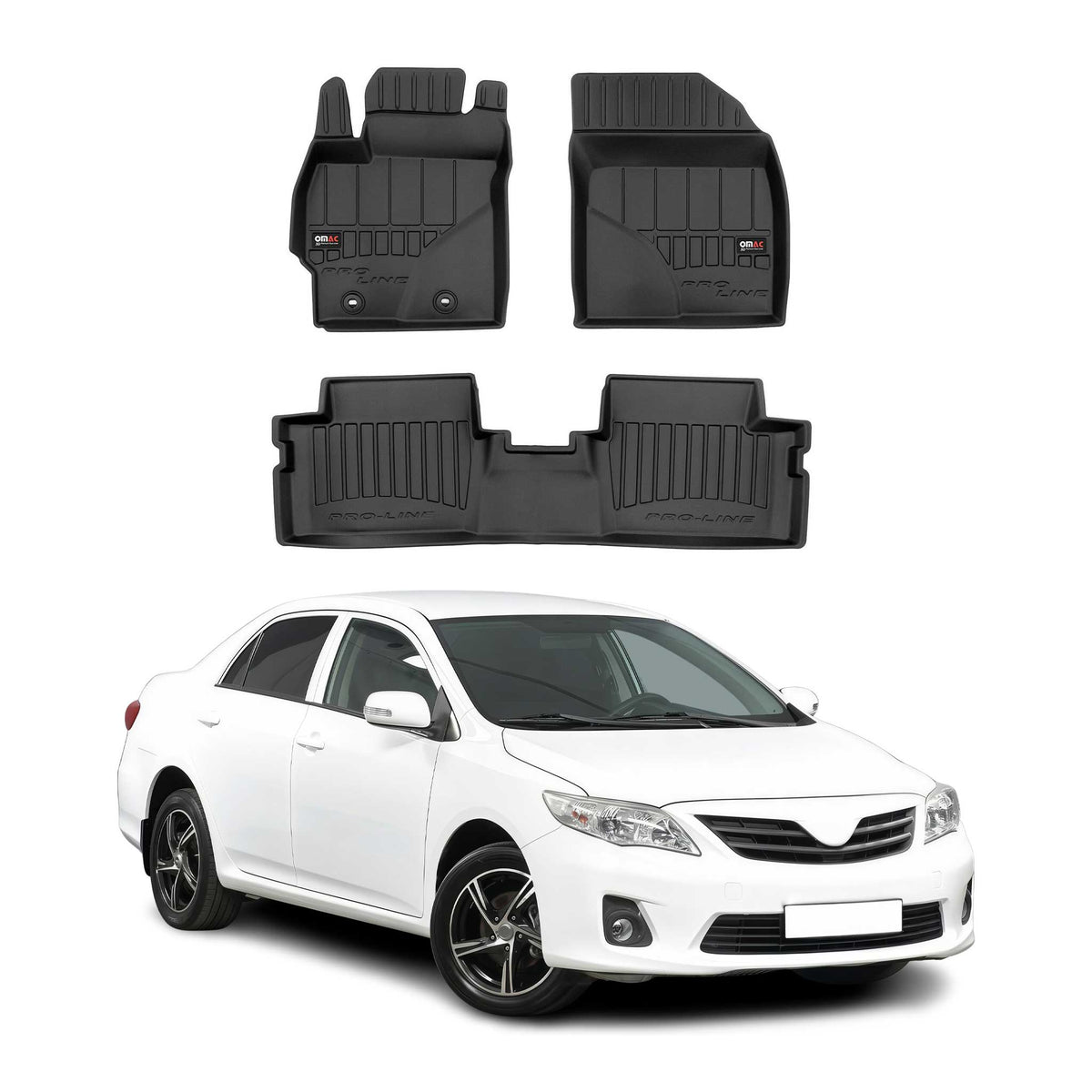 OMAC Gummi Fußmatten für Toyota Corolla 2007-2013 Premium Gummi Schwarz 3tlg