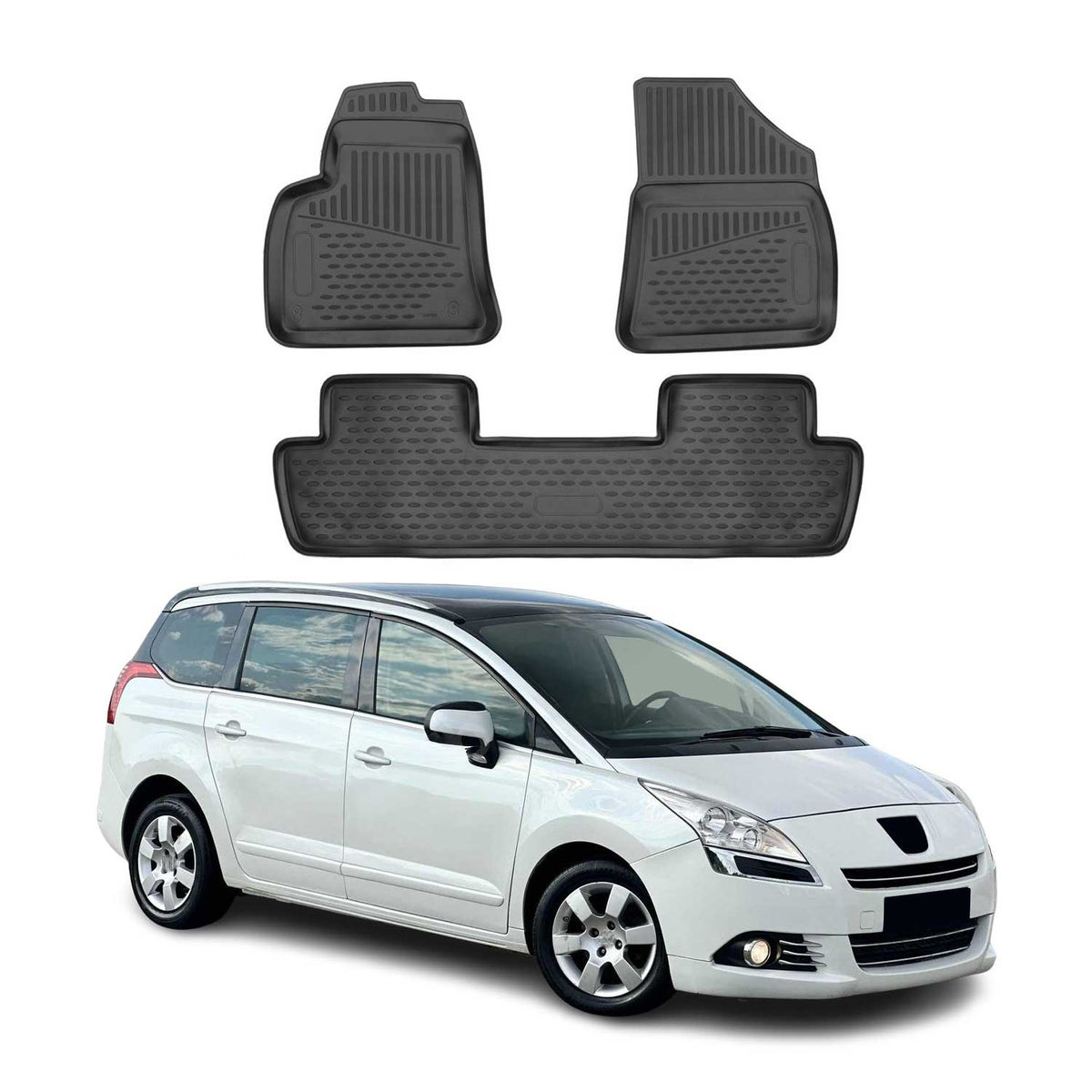 OMAC Gummimatten Fußmatten für Peugeot 5008 MK1 2009-2017 TPE Matten Schwarz 4x