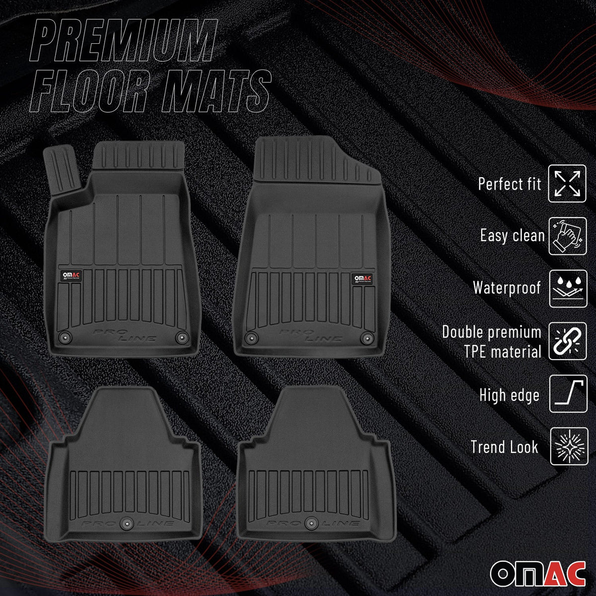 OMAC Gummi Fußmatten für Peugeot 607 1999-2010 Premium TPE Automatten Schwarz 4x