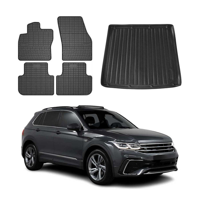 Fußmatten & Kofferraumwanne Set für VW Tiguan 2016-2024 Untere Gummi Schwarz 5x