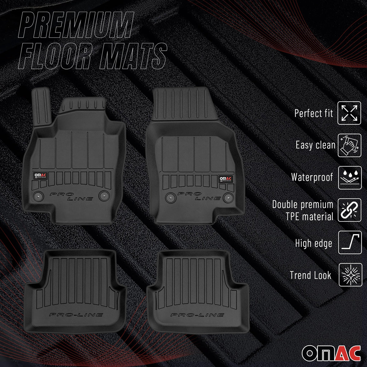 OMAC Gummi Fußmatten für Seat Arona 2017-2026 Premium TPE Automatten Schwarz 4x