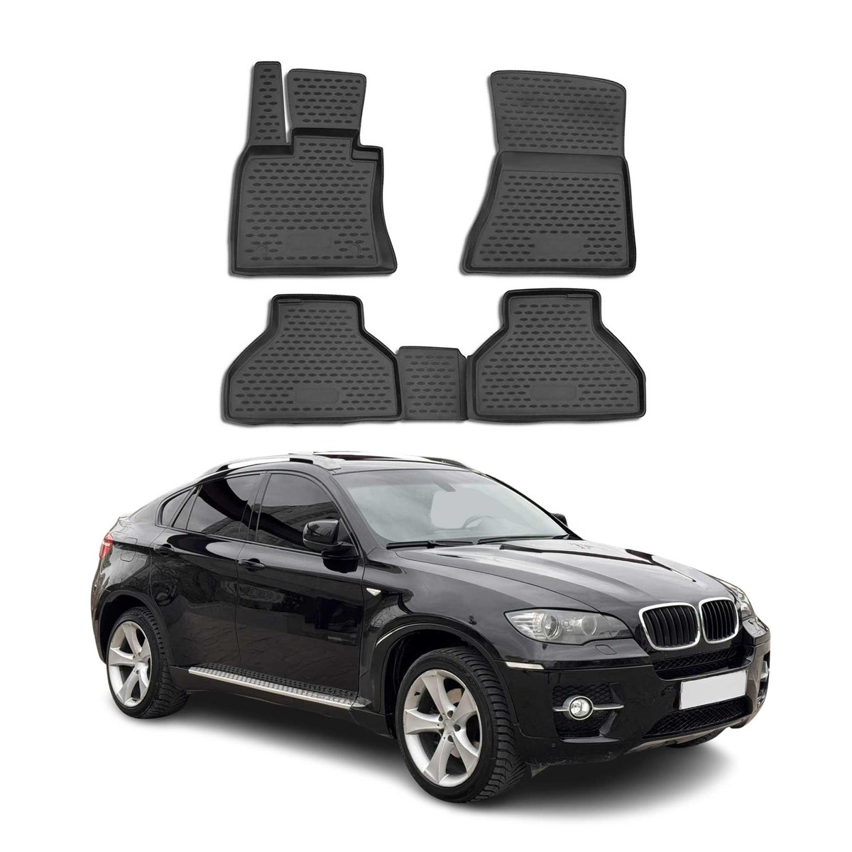 OMAC Gummimatten Fußmatten für BMW X6 E70 E71 E72 2007-2014 Automatte Schwarz 4x