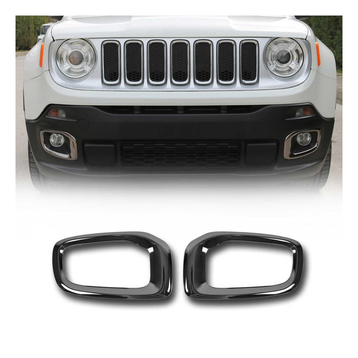 Nebelscheinwerfer Rahmen Umrandung für Jeep Renegade 2014-2019 Chrom Dunkel 2x