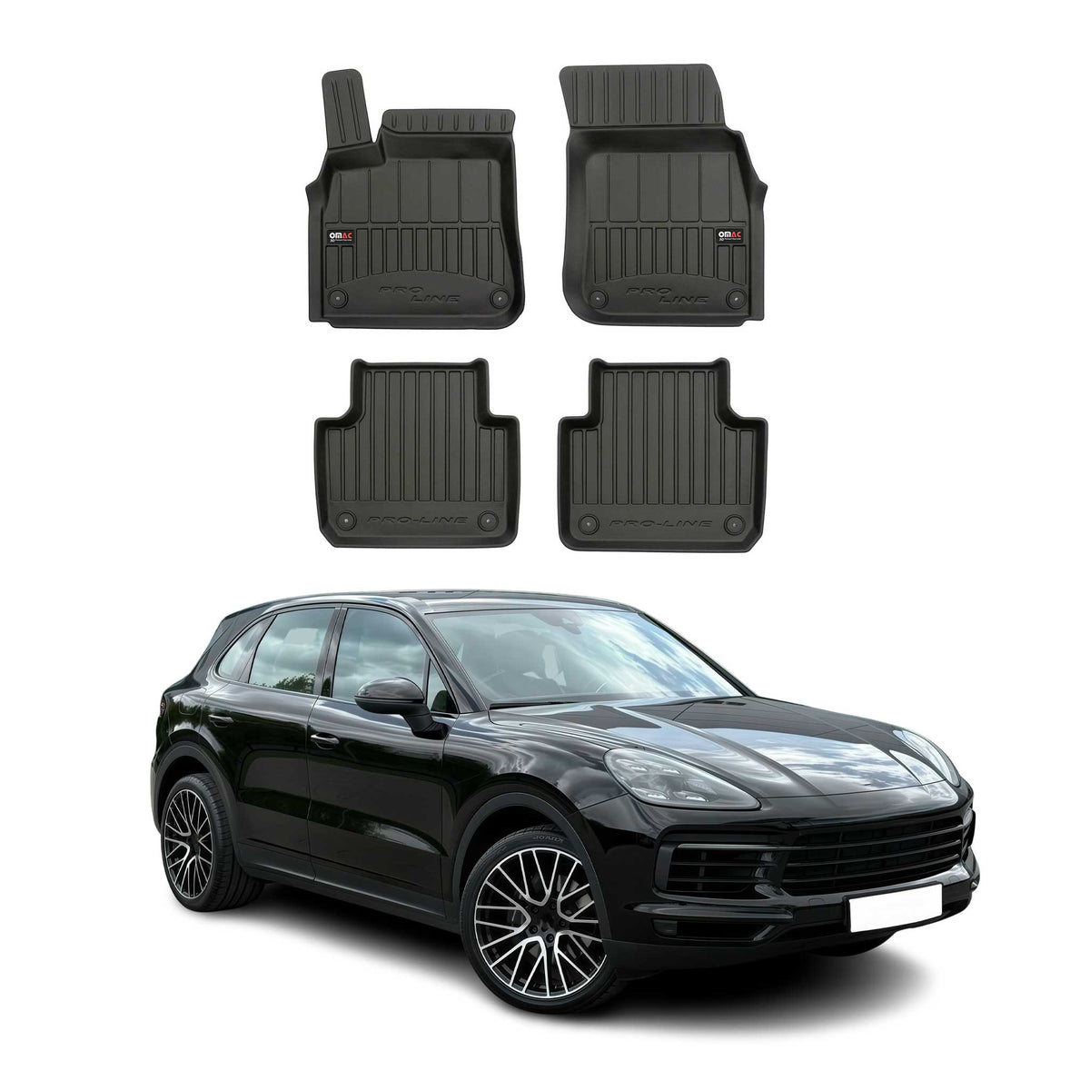 OMAC Gummi Fußmatten für Porsche Cayenne 9YA 2017-2024 Premium Gummi Schwarz 4x