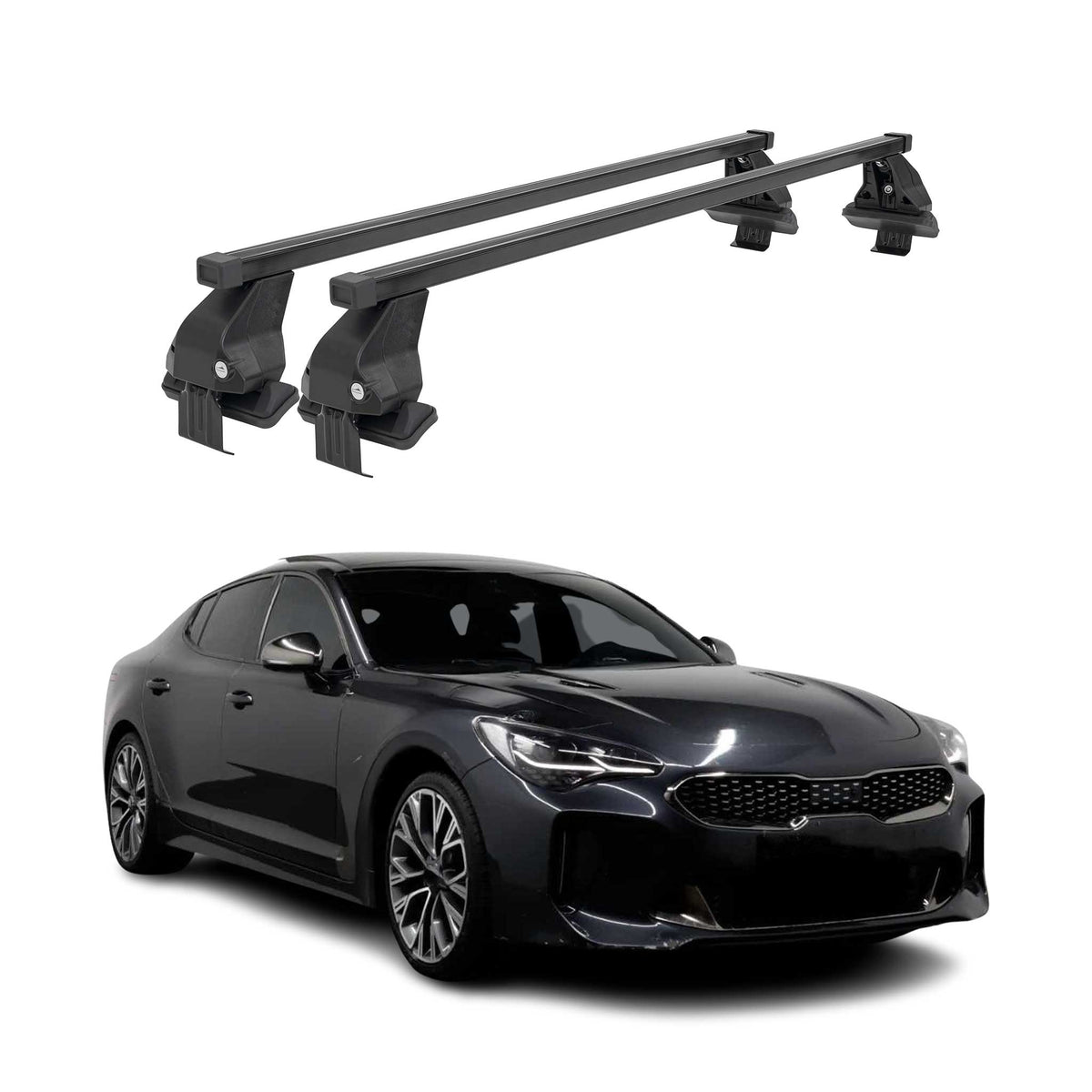 Menabo Dachträger Grundtäger für Kia Stinger 2018-2023 50kg Stahl Schwarz 2 tlg