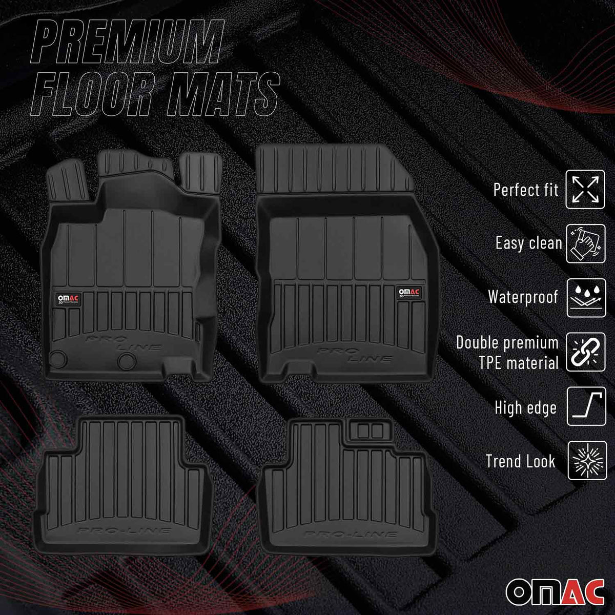 OMAC Gummi Fußmatten für Nissan Qashqai J11 2014-2021 Premium Gummi Schwarz 4tlg
