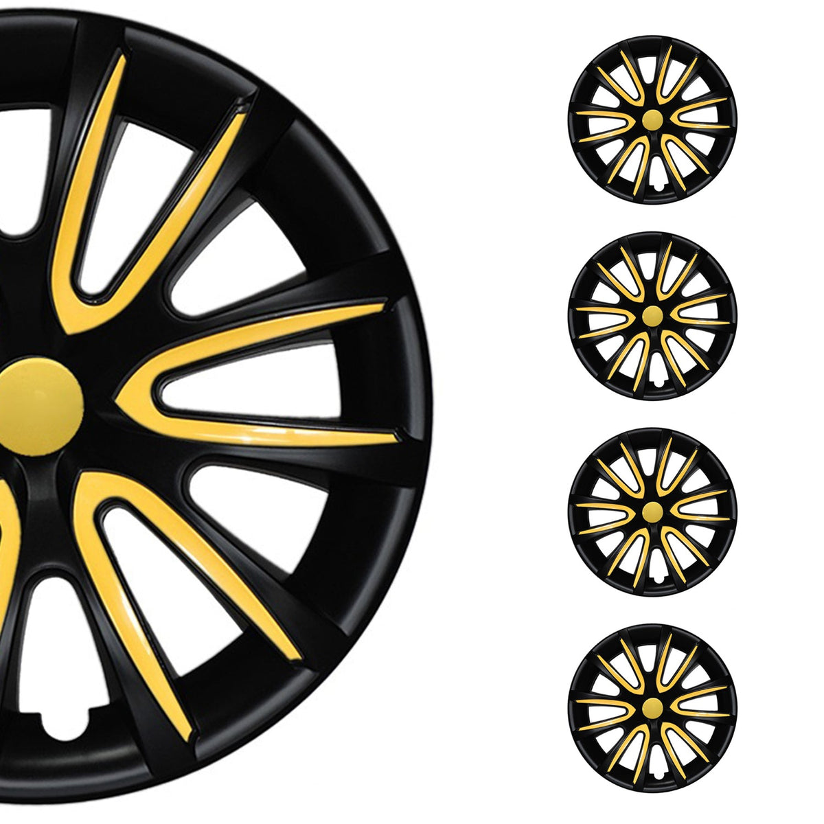 4x Radblenden Radkappen Radzierblende für 16" Zoll Stahlfelgen Matt Schwarz Gelb