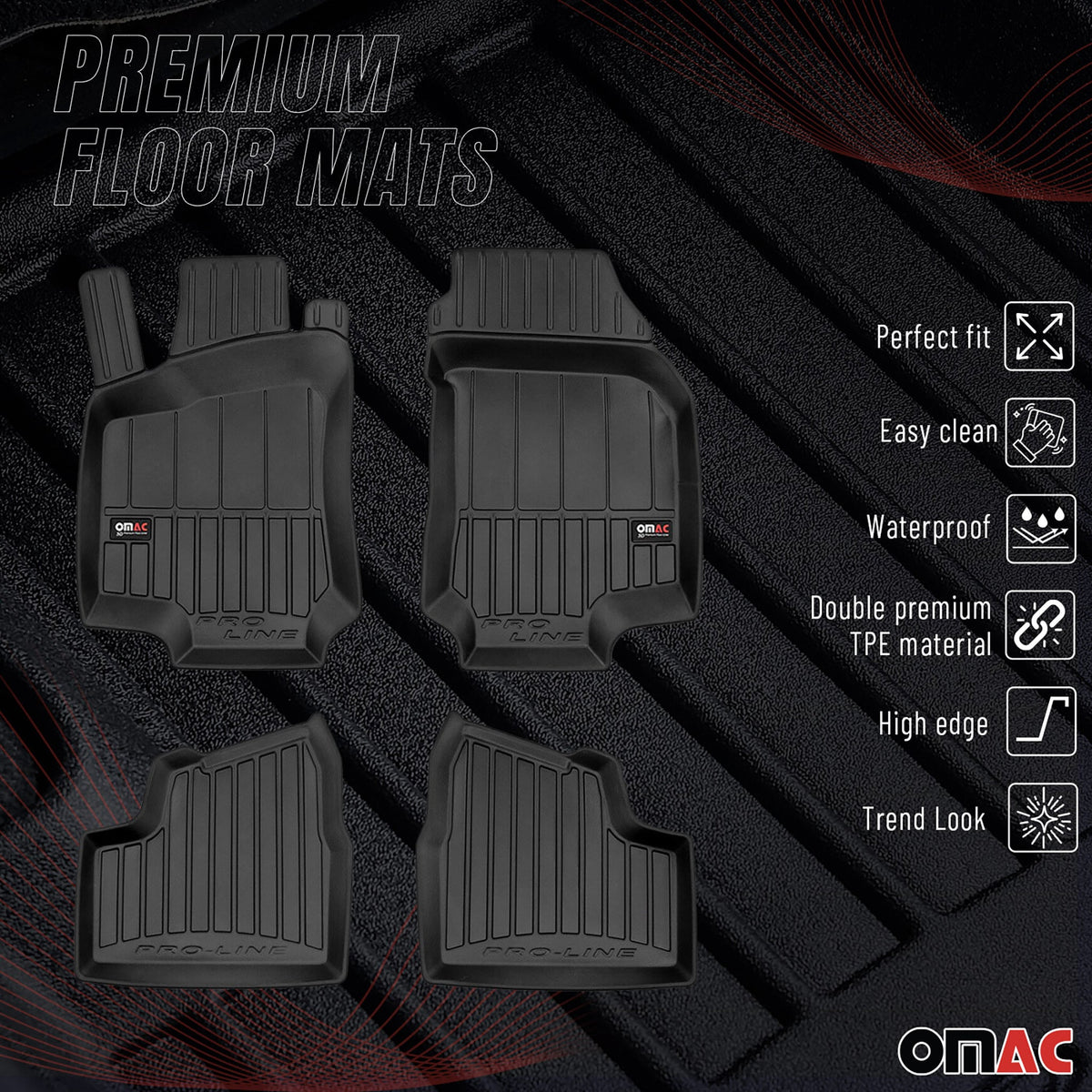 OMAC Gummi Fußmatten für Opel Astra G Caravan 1998-2009 Premium Gummi Schwarz 4x