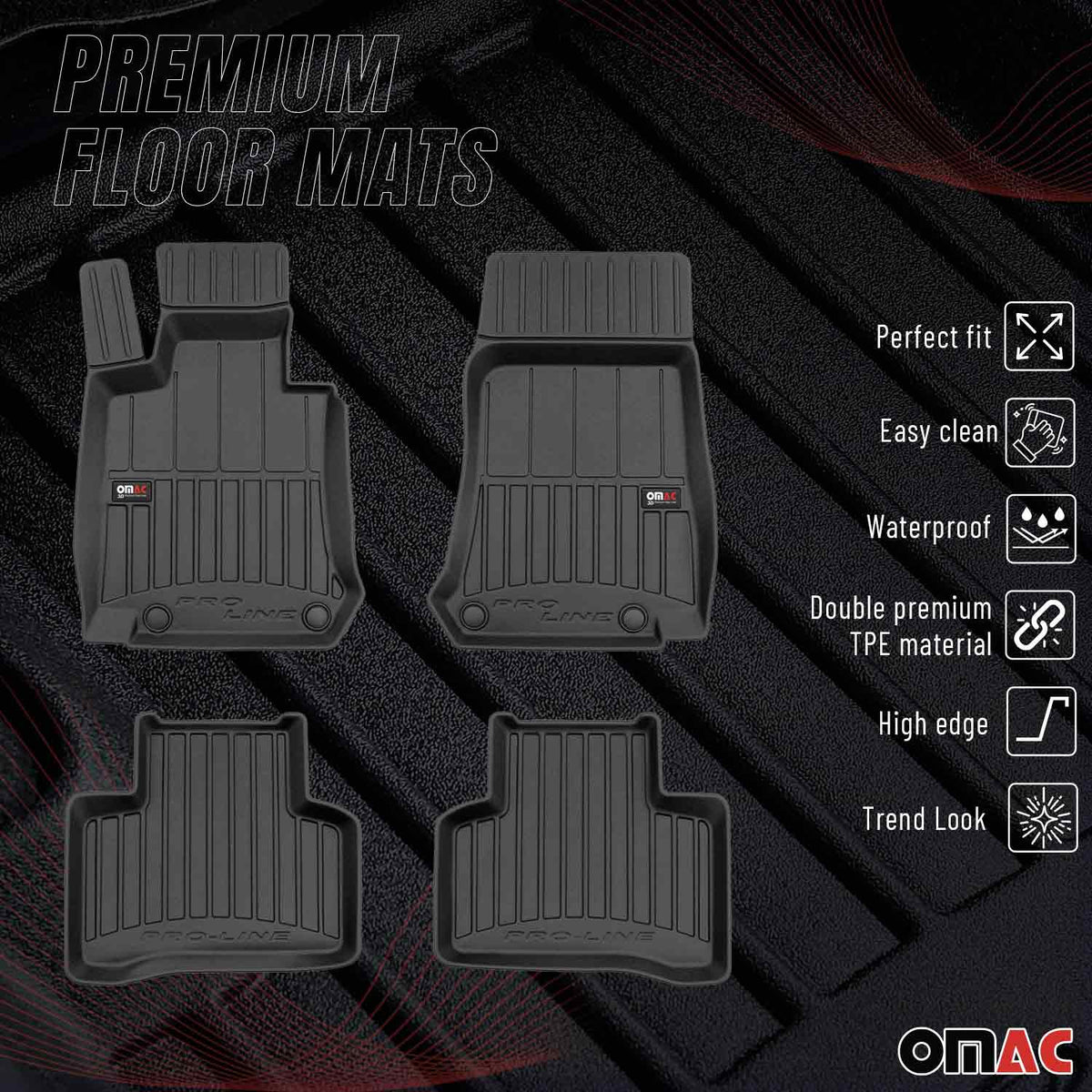 OMAC Gummi Fußmatten für Mercedes EQC N293 2020-2024 Premium Gummi Schwarz 4tlg