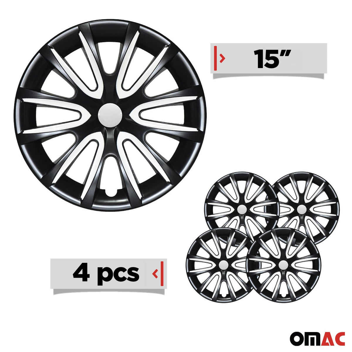 4x Radkappen Radzierblenden Radblenden 15" Zoll Stahlfelgen Schwarz Weiß