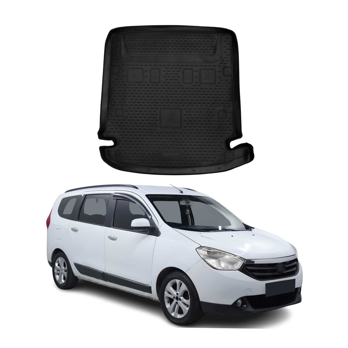 Kofferraummatte Kofferraumwanne für Dacia Lodgy 2012-2022 Gummi TPE Schwarz