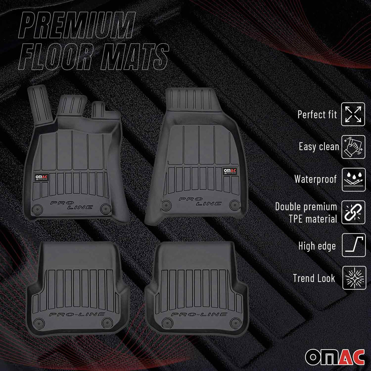 OMAC Gummi Fußmatten für Audi A6 C6 Limo Allroad Avant 2004-2006 Premium TPE 4x