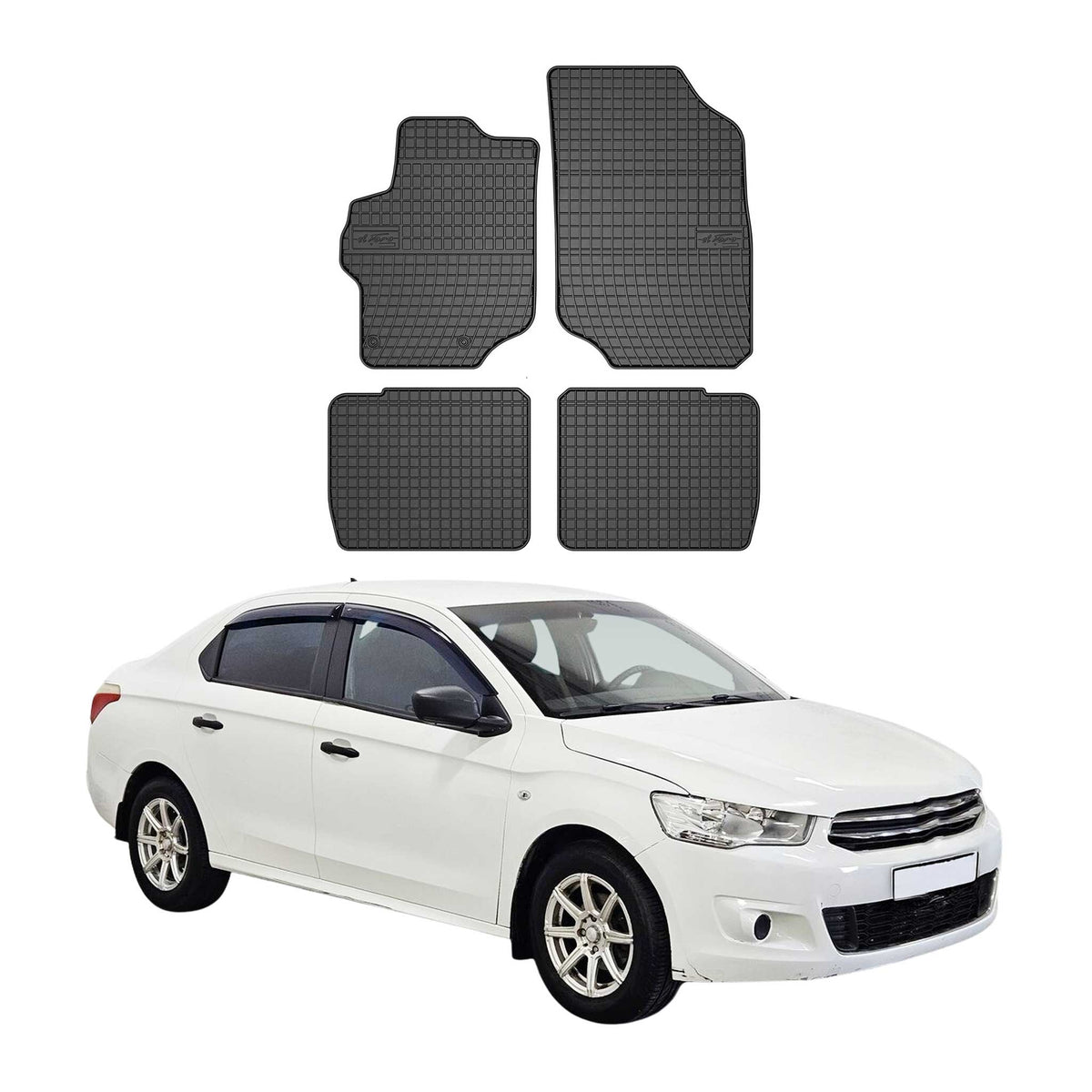 OMAC Gummi Fußmatten für Citroen C-Elysee 2012-2020 Automatten Gummi Schwarz 4x