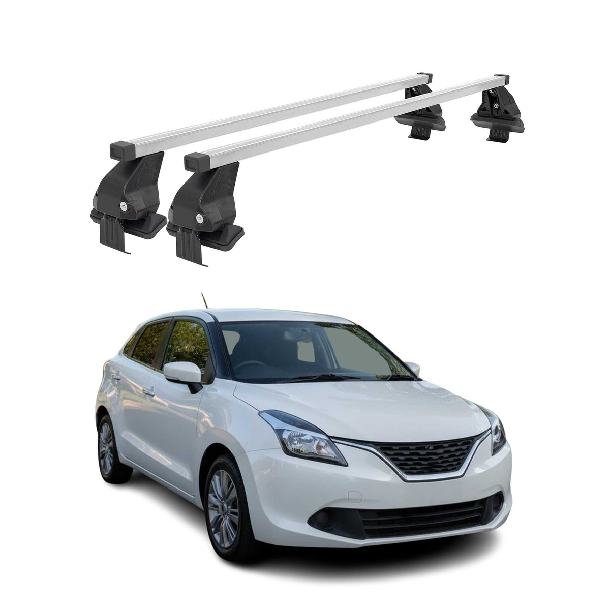 Menabo Dachträger Grundtäger für Suzuki Baleno 2015-2019 Pre-FL 50kg Silber 2x
