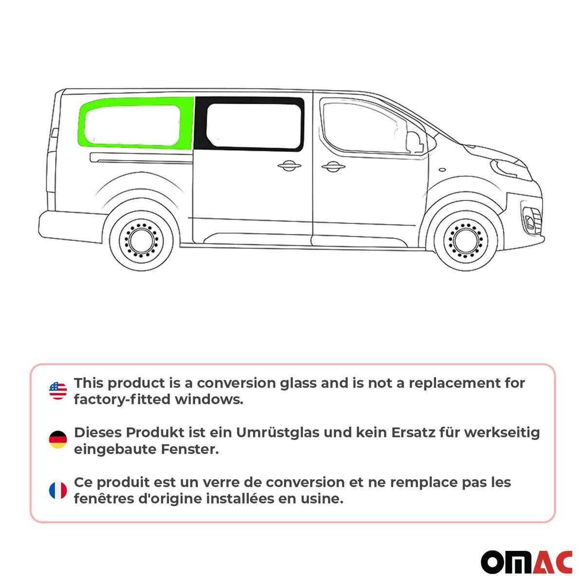 Seitenfenster Hinten Feststehend für Peugeot Expert Traveller 2016-26 Rechts L3
