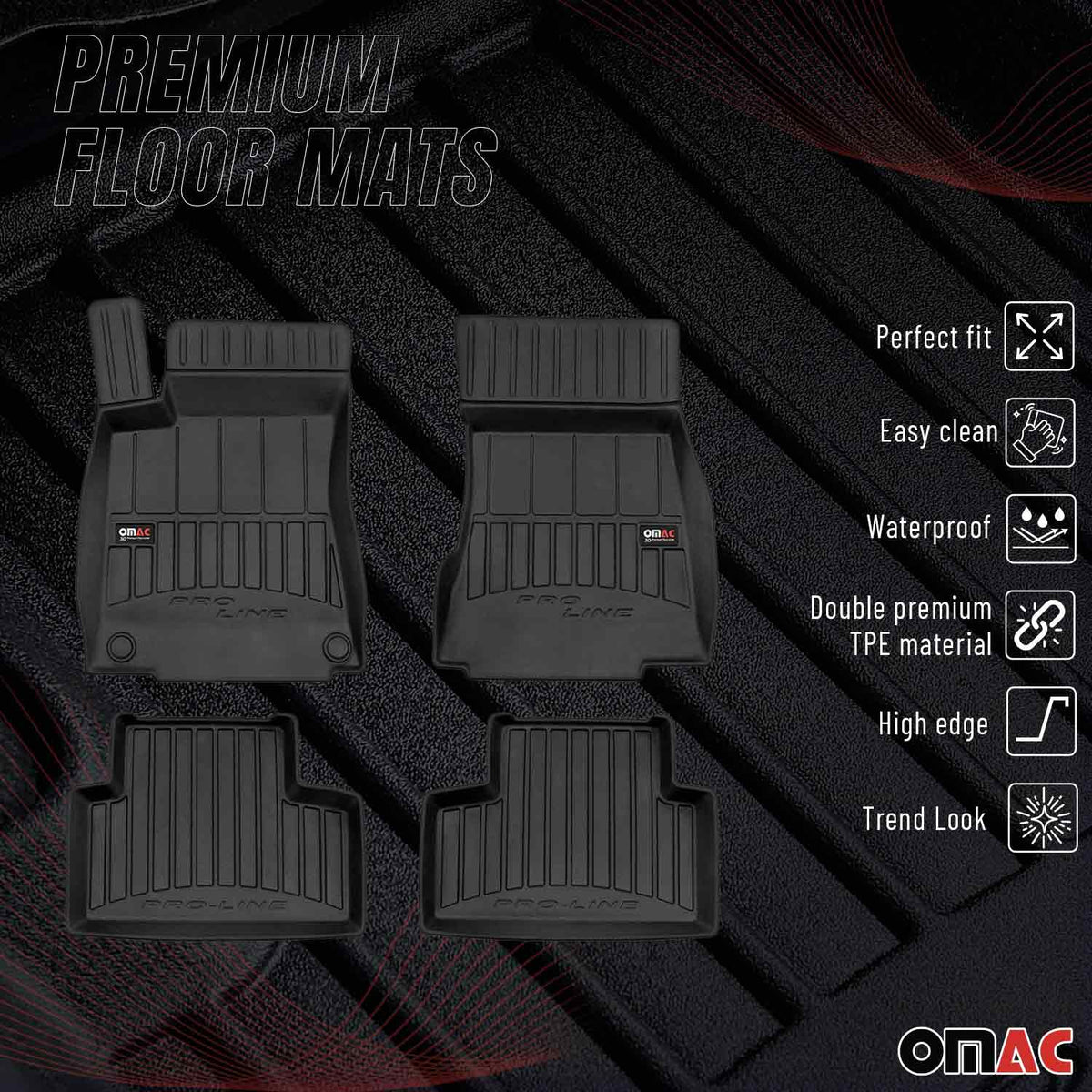 OMAC Gummi Fußmatten für Mercedes GLB X247 2019-2026 Premium Gummi Schwarz 4tlg
