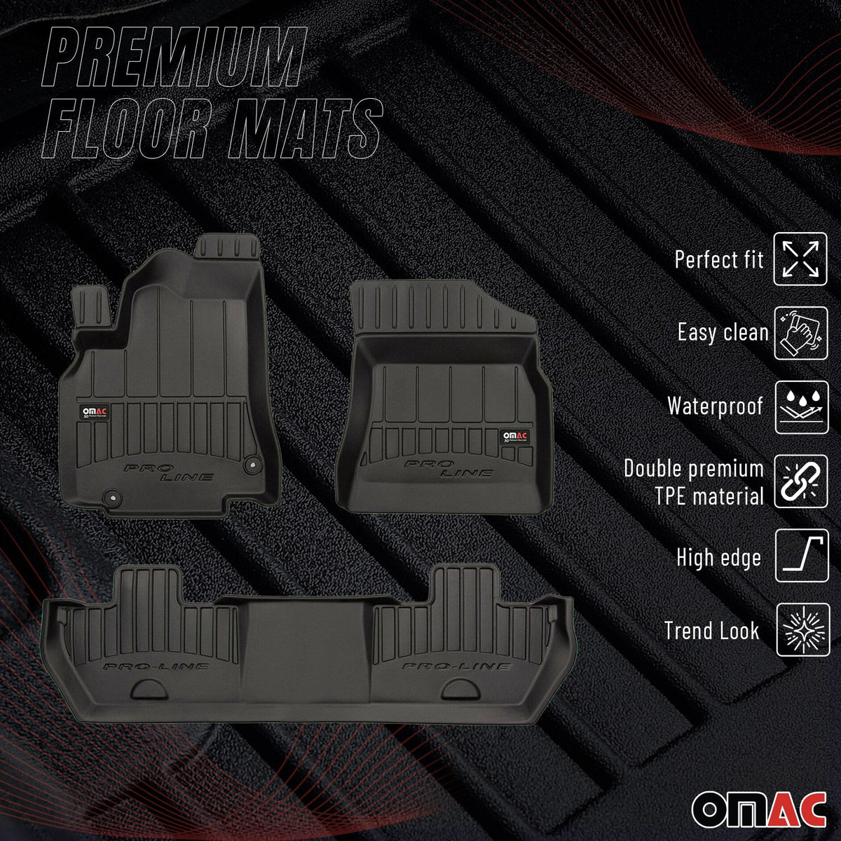 OMAC Gummi Fußmatten für Peugeot Partner Tepee 2008-2018 Premium TPE Schwarz 3x