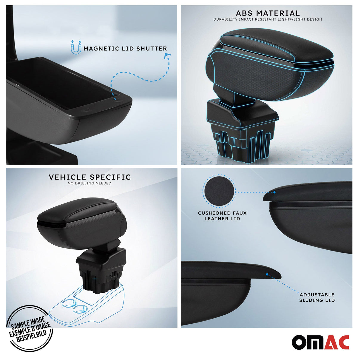 Armlehne Mittelarmlehne für Opel Corsa F 2019-2026 PU-Leder ABS Schwarz