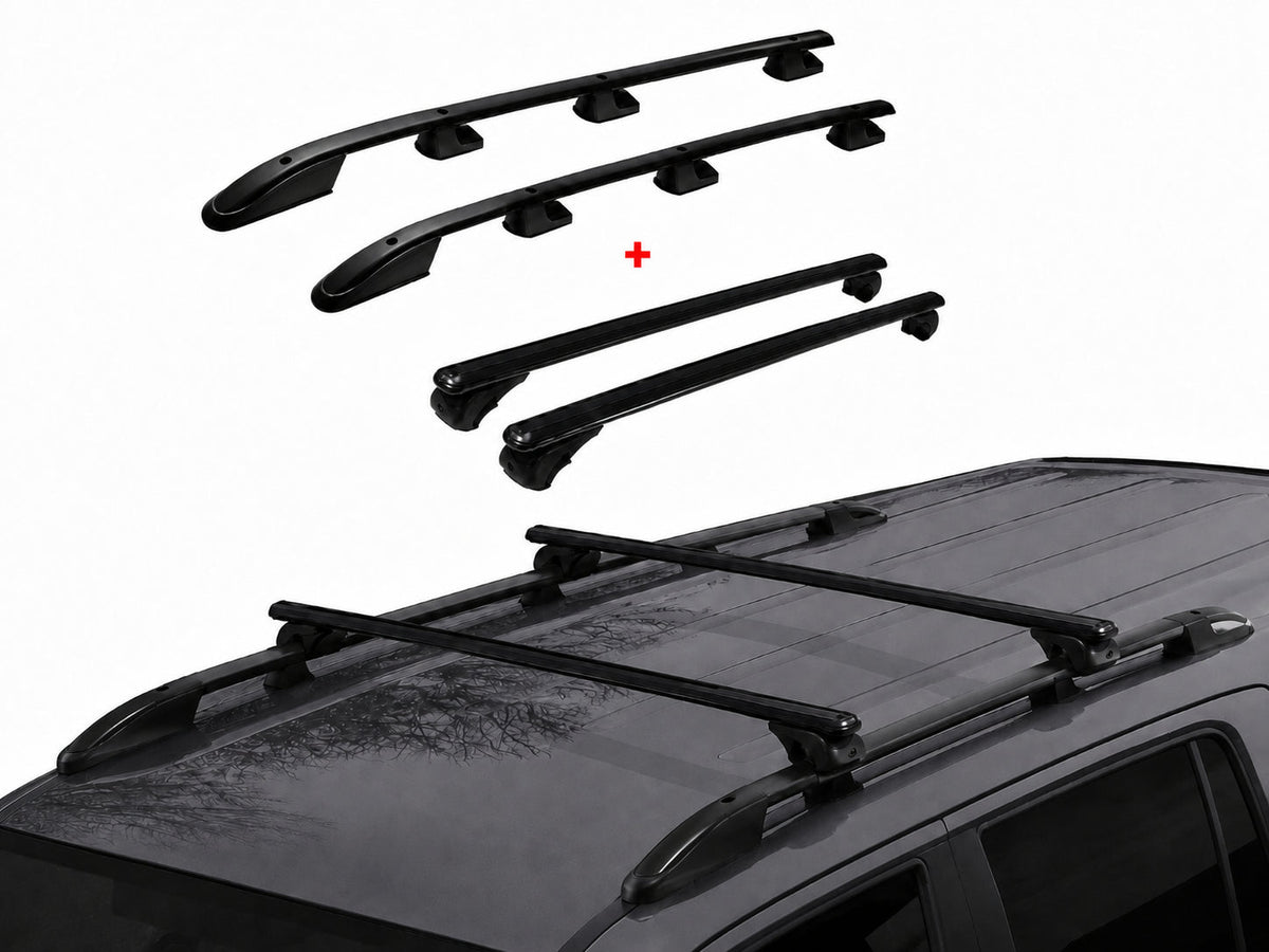 Dachreling + Dachträger für Ford Transit 2015-2026 L2 Mitte RS Alu Schwarz 4x