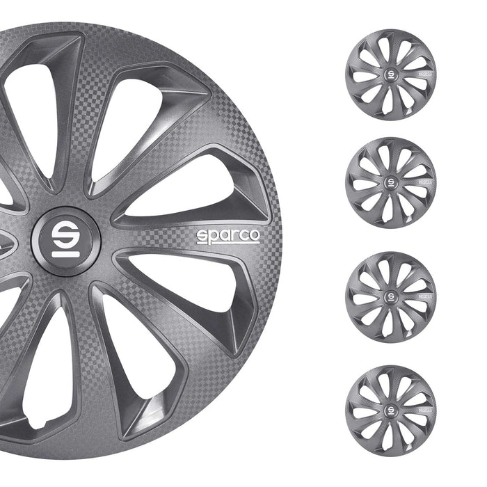 Radkappen Radzierblenden Sparco Sicilia 16" Zoll Abdeckung Set Grau Carbon 4x