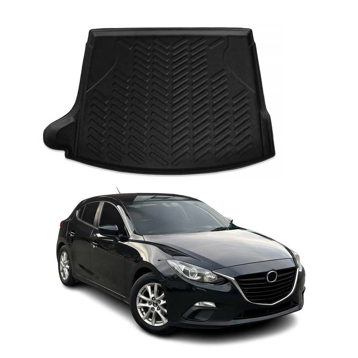 Kofferraumwanne Laderaumwanne für Mazda 3 2014-2018 Schrägheck Gummi TPE Schwarz