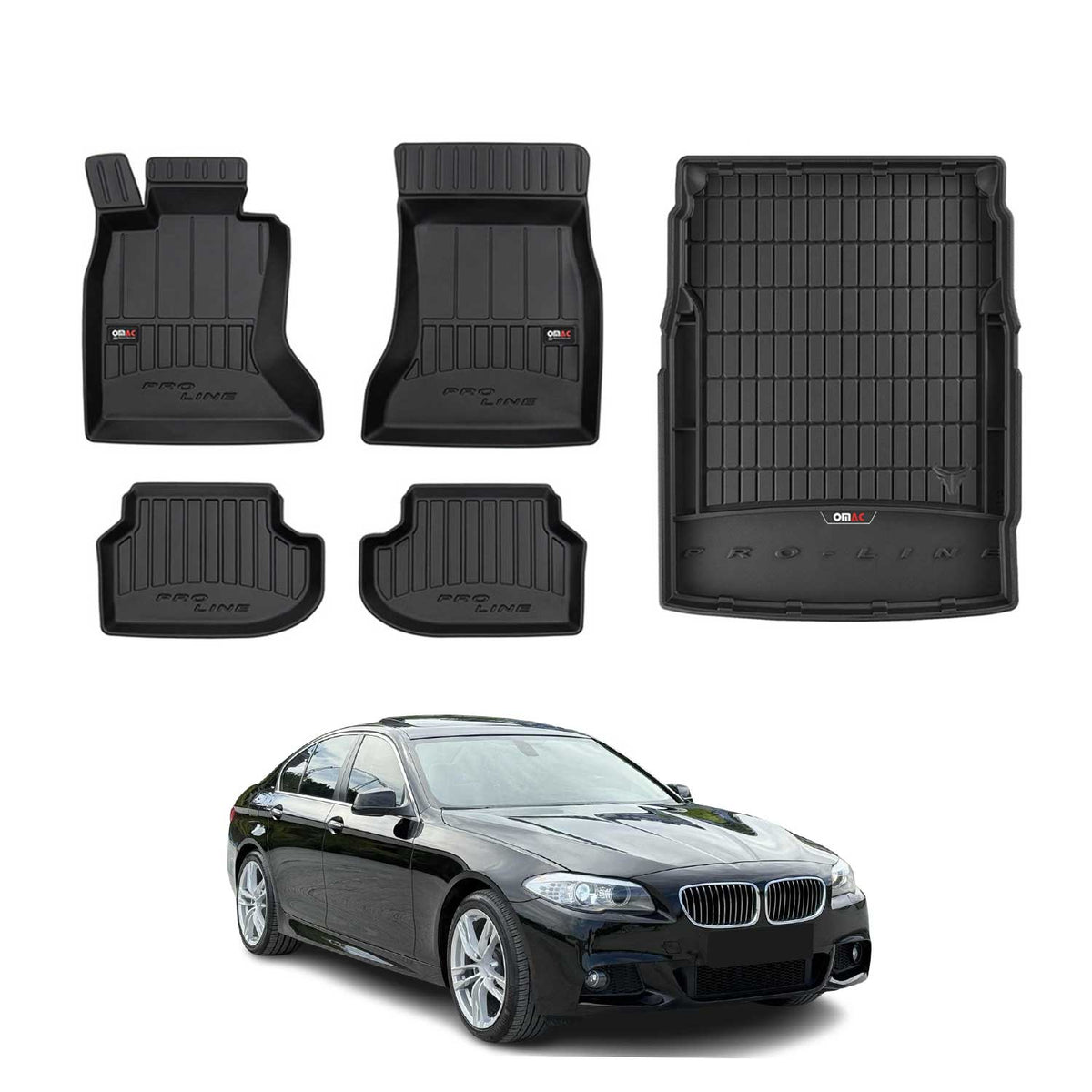 OMAC Fußmatten & Kofferraumwanne Set für BMW 5er F10 2010-2017 Gummi Schwarz 5x