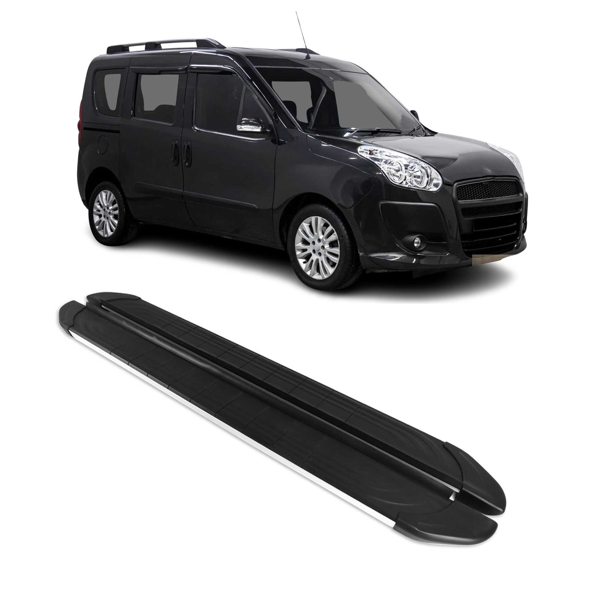 Trittbretter Seitenschweller für Fiat Doblo L1 Kurzer 2010-24 Alu Schwarz Silber