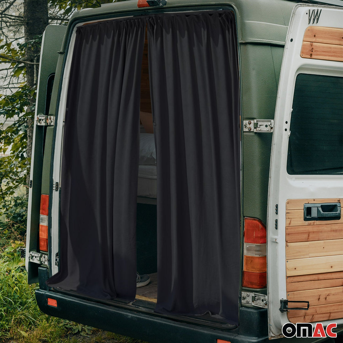 Maß Gardinen für VW T5 Transporter L1 L2 Heckklappe Vorhänge Schwarz
