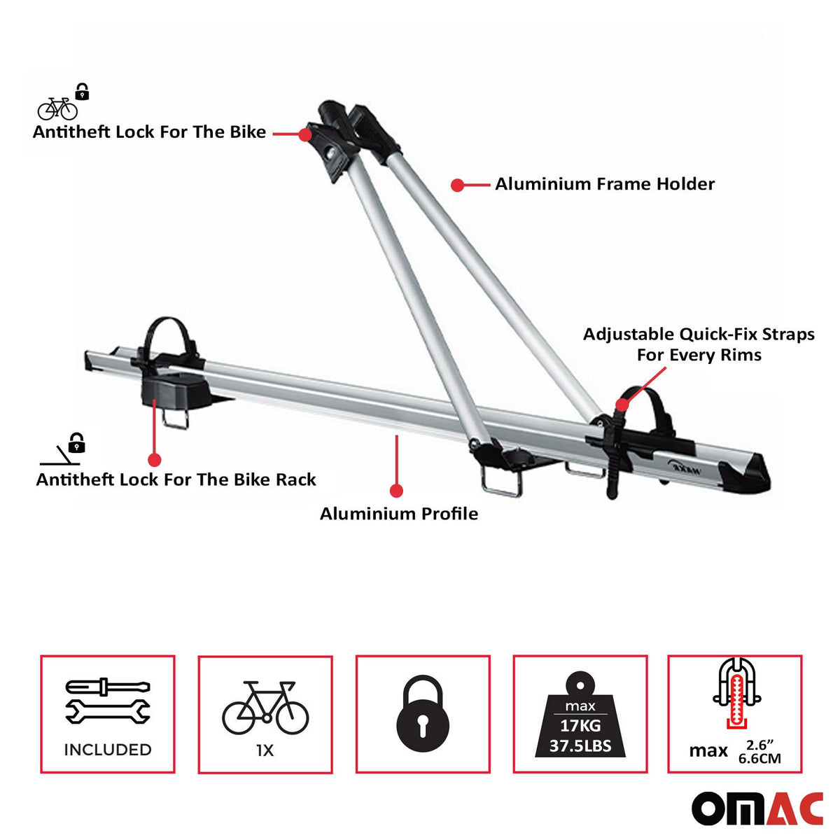 Fahrradträger Dachfahrradträger bis 17kg Aluminium Silber Fahrradhalter 2tlg