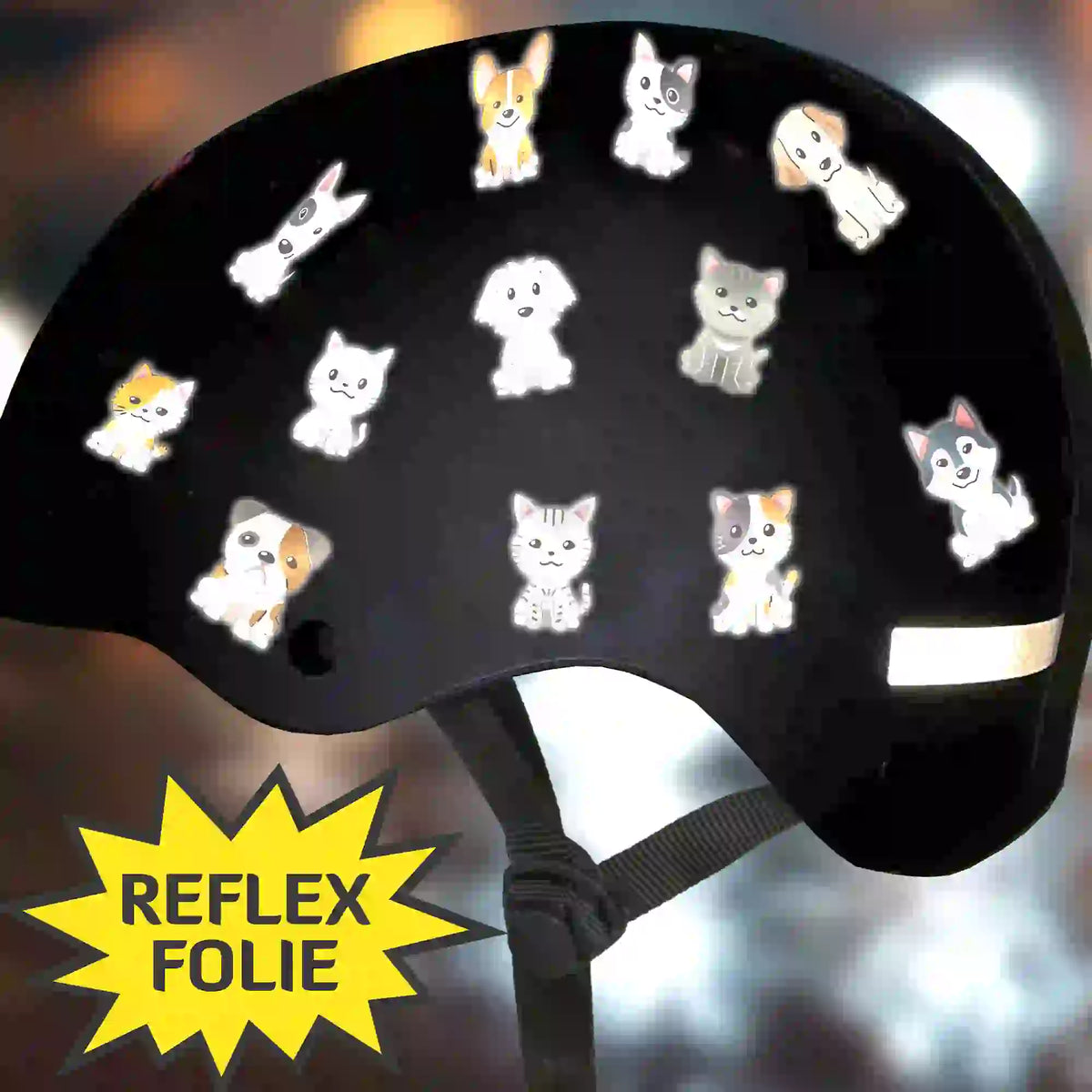 12 Sticker Fahrrad Aufkleber Hunde & Katzen - reflektierend