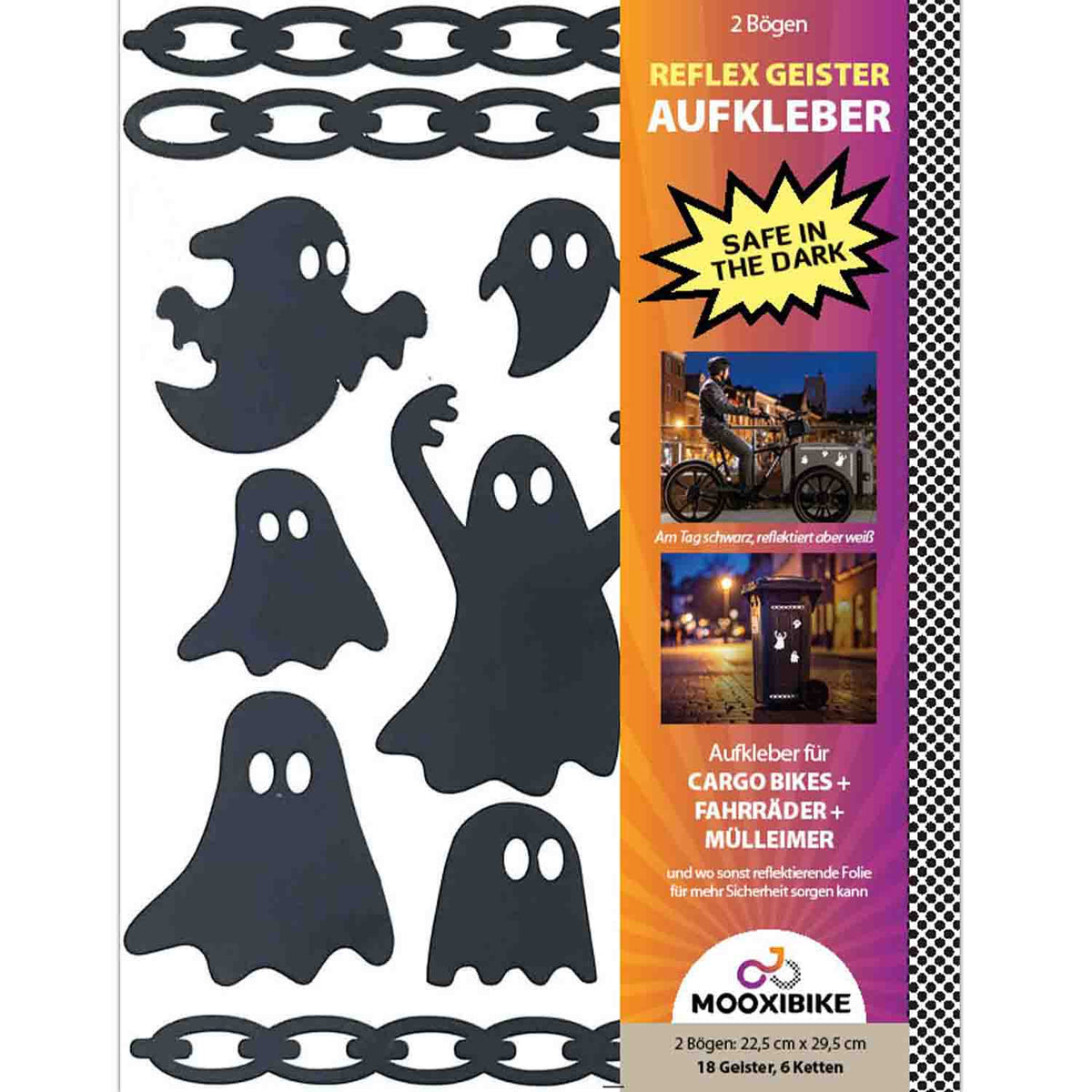 Reflektor Aufkleber Ghost - Geister Schwarz Cargo Bike – 2 Bögen