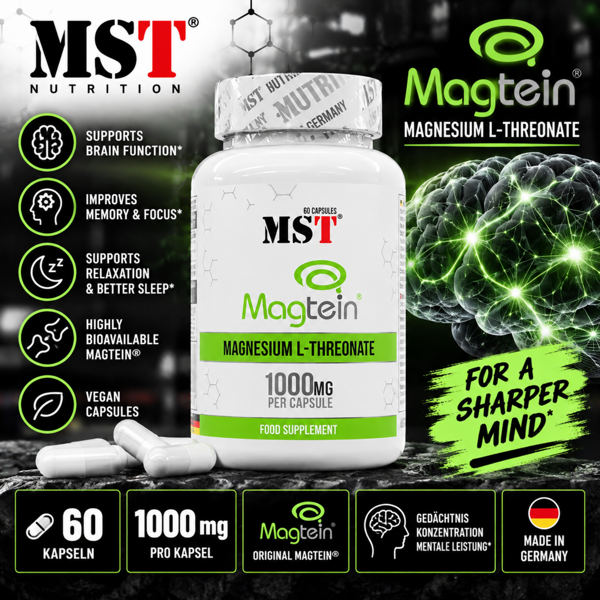 MST - Magnesium L-Threonate Magtein® 1000mg - 60 Kapseln