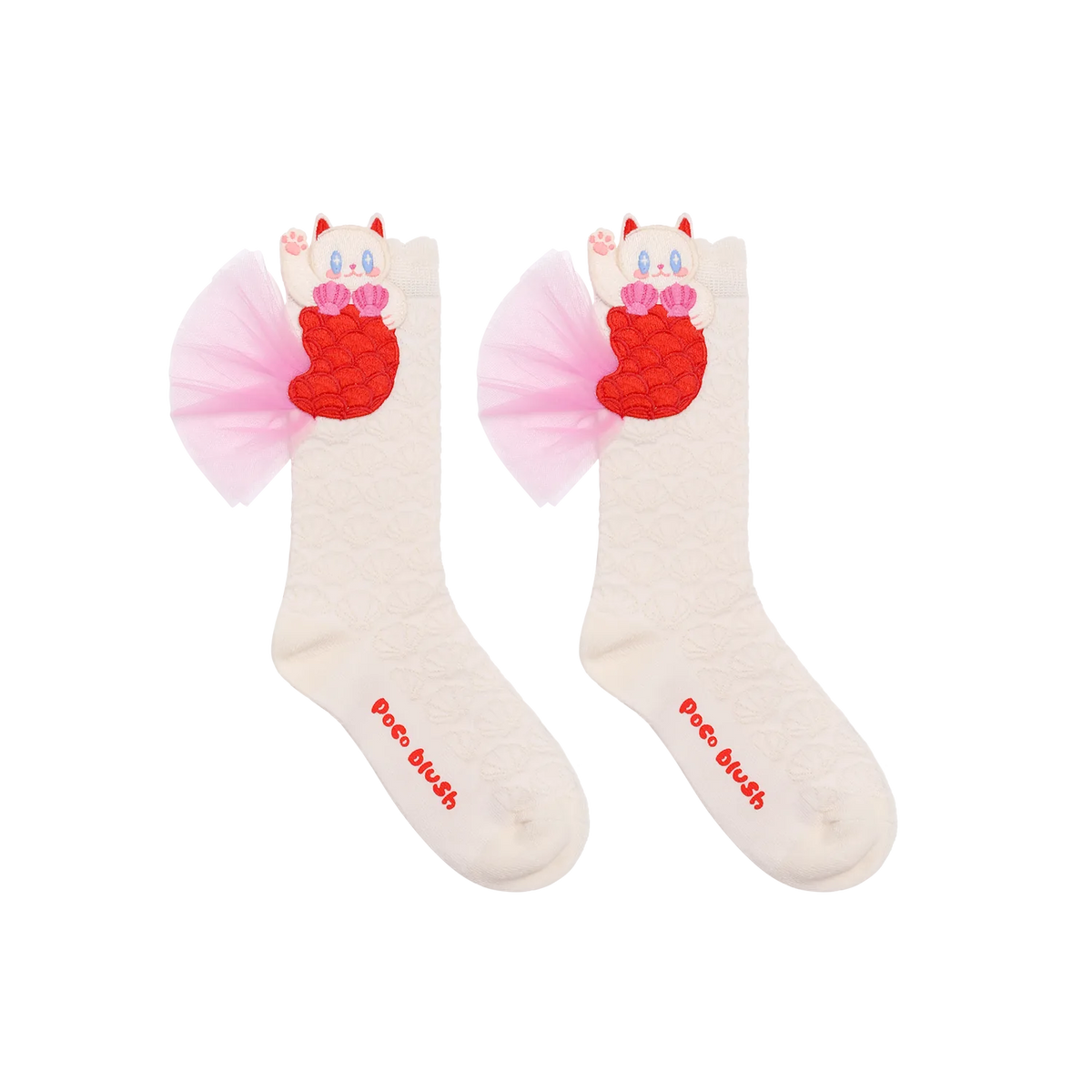 Mermaid Cat Shell Embroidered Socks