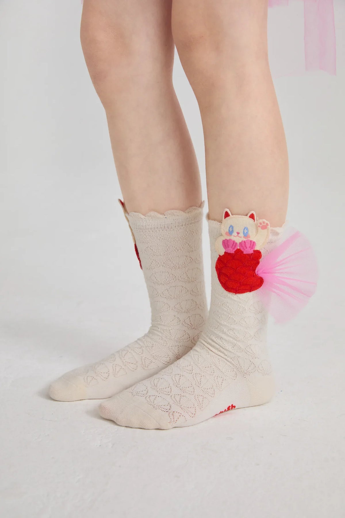 Mermaid Cat Shell Embroidered Socks
