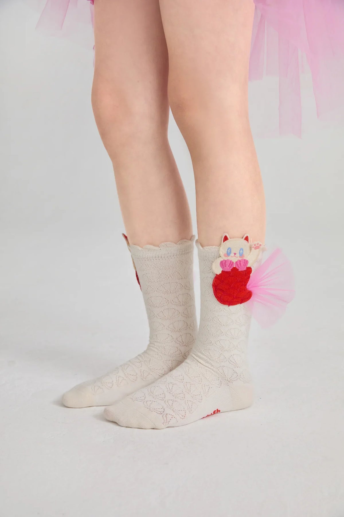 Mermaid Cat Shell Embroidered Socks
