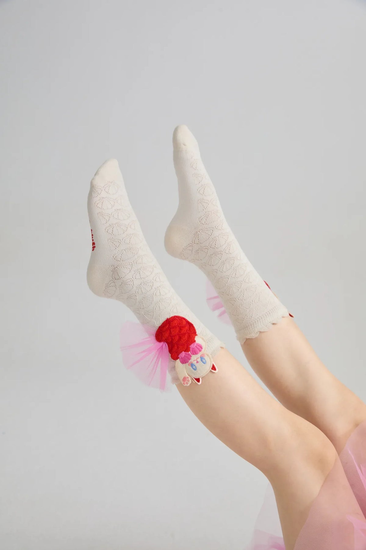Mermaid Cat Shell Embroidered Socks