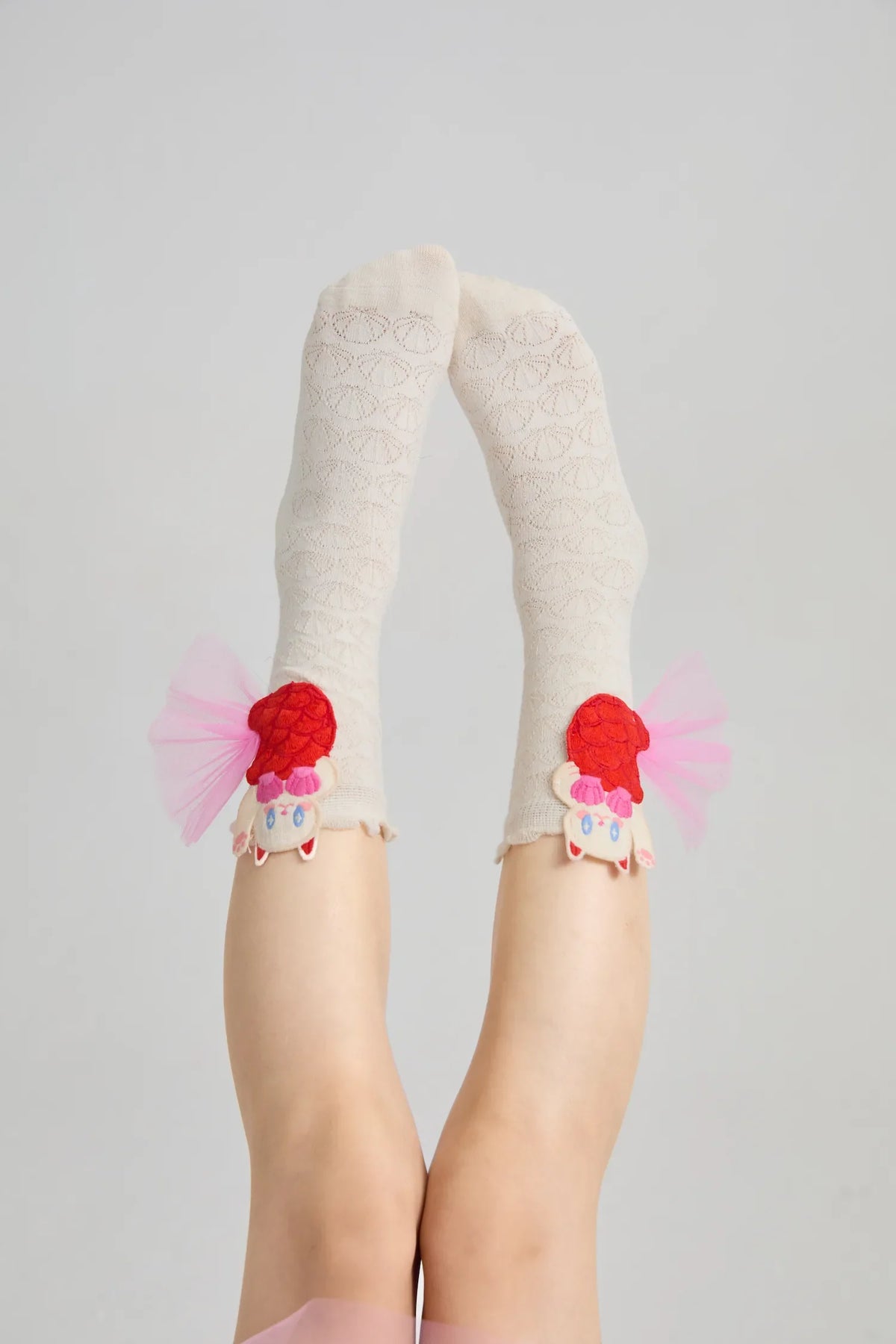 Mermaid Cat Shell Embroidered Socks