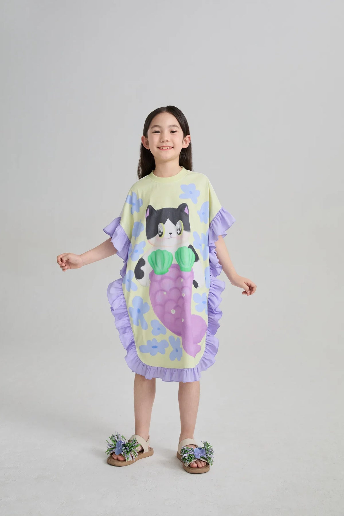 Mermaid Cat Hawaiian Ruffle Dress