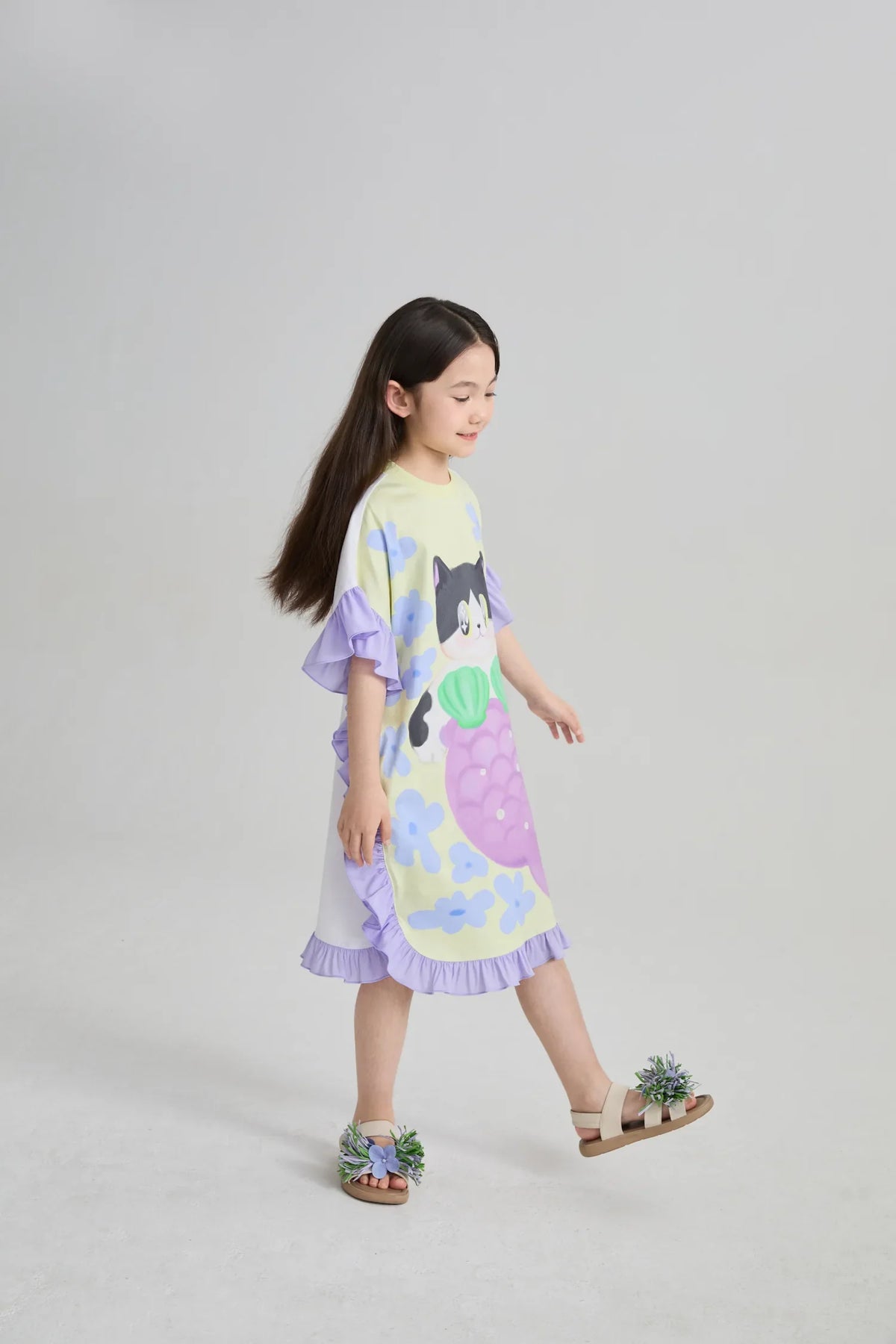 Mermaid Cat Hawaiian Ruffle Dress