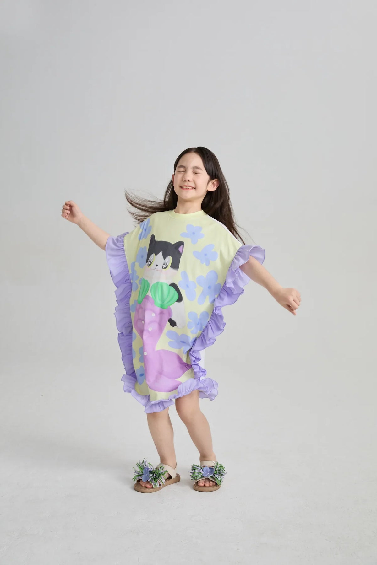Mermaid Cat Hawaiian Ruffle Dress