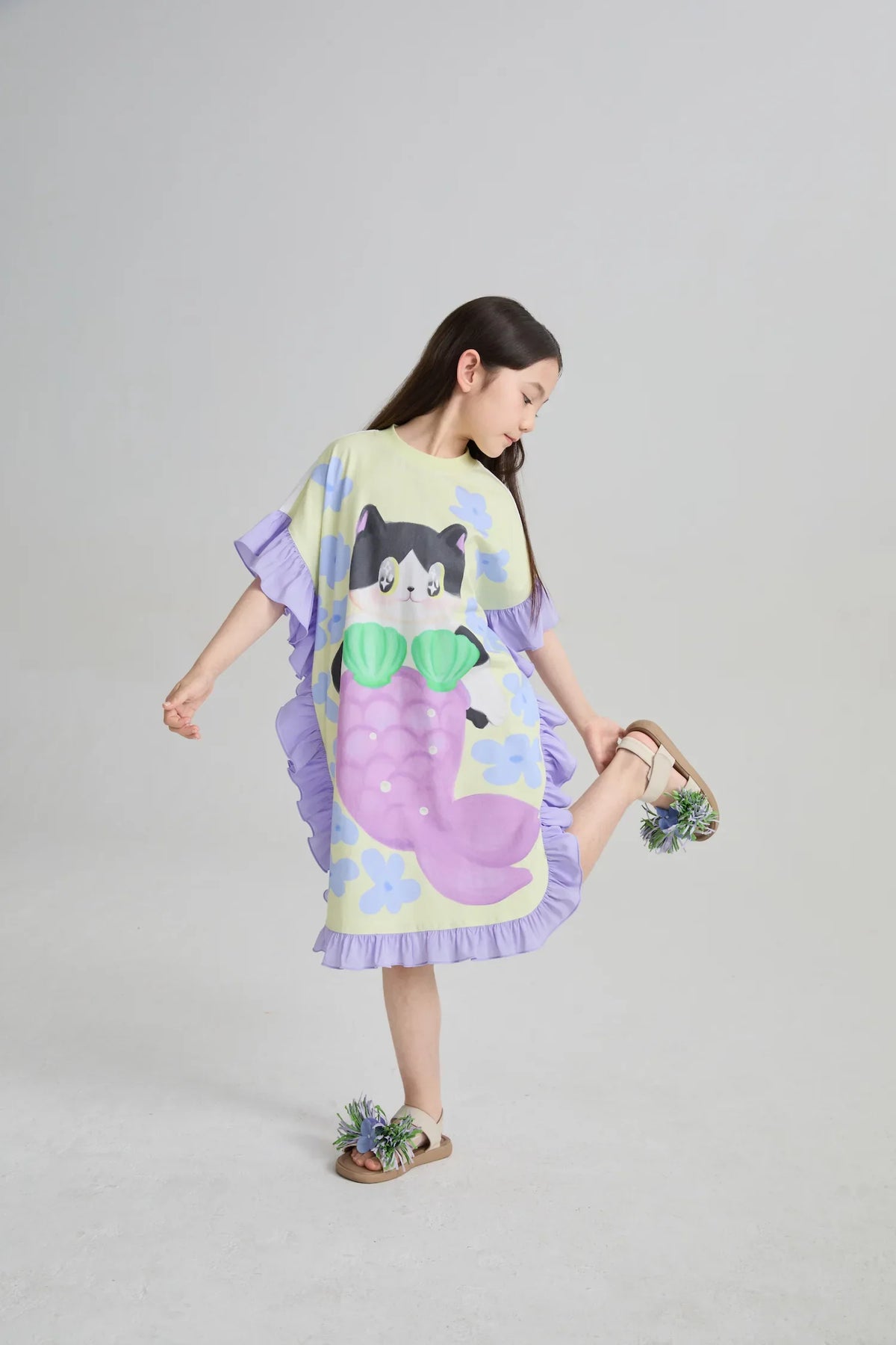 Mermaid Cat Hawaiian Ruffle Dress