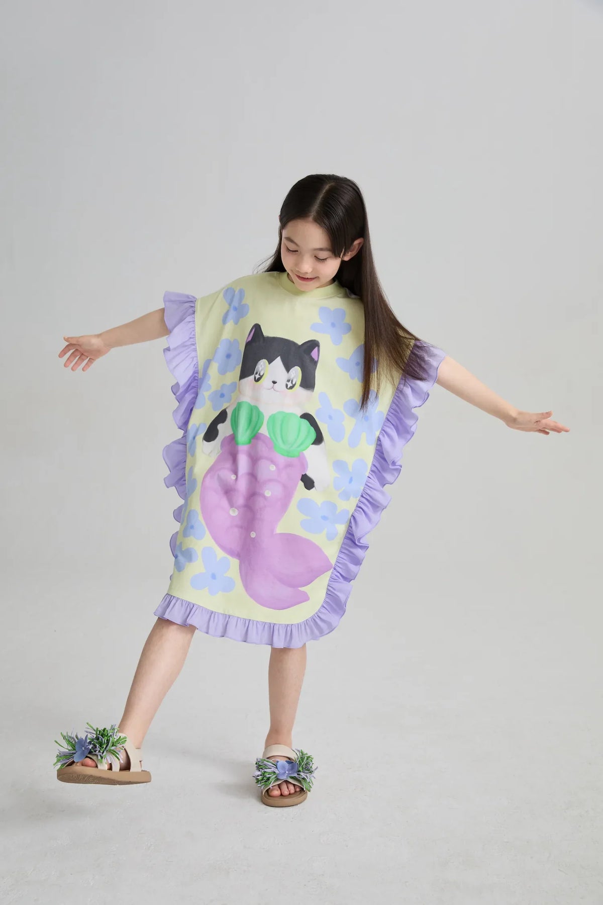 Mermaid Cat Hawaiian Ruffle Dress