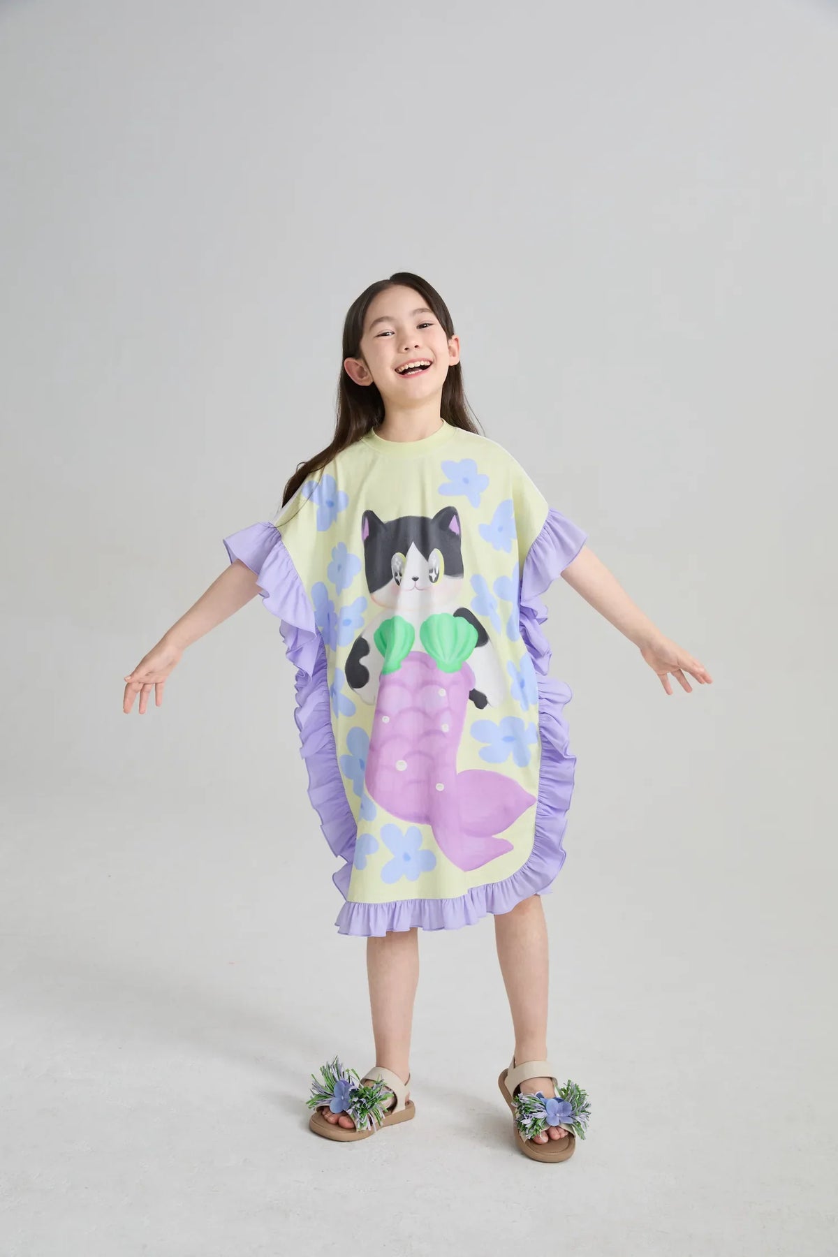 Mermaid Cat Hawaiian Ruffle Dress
