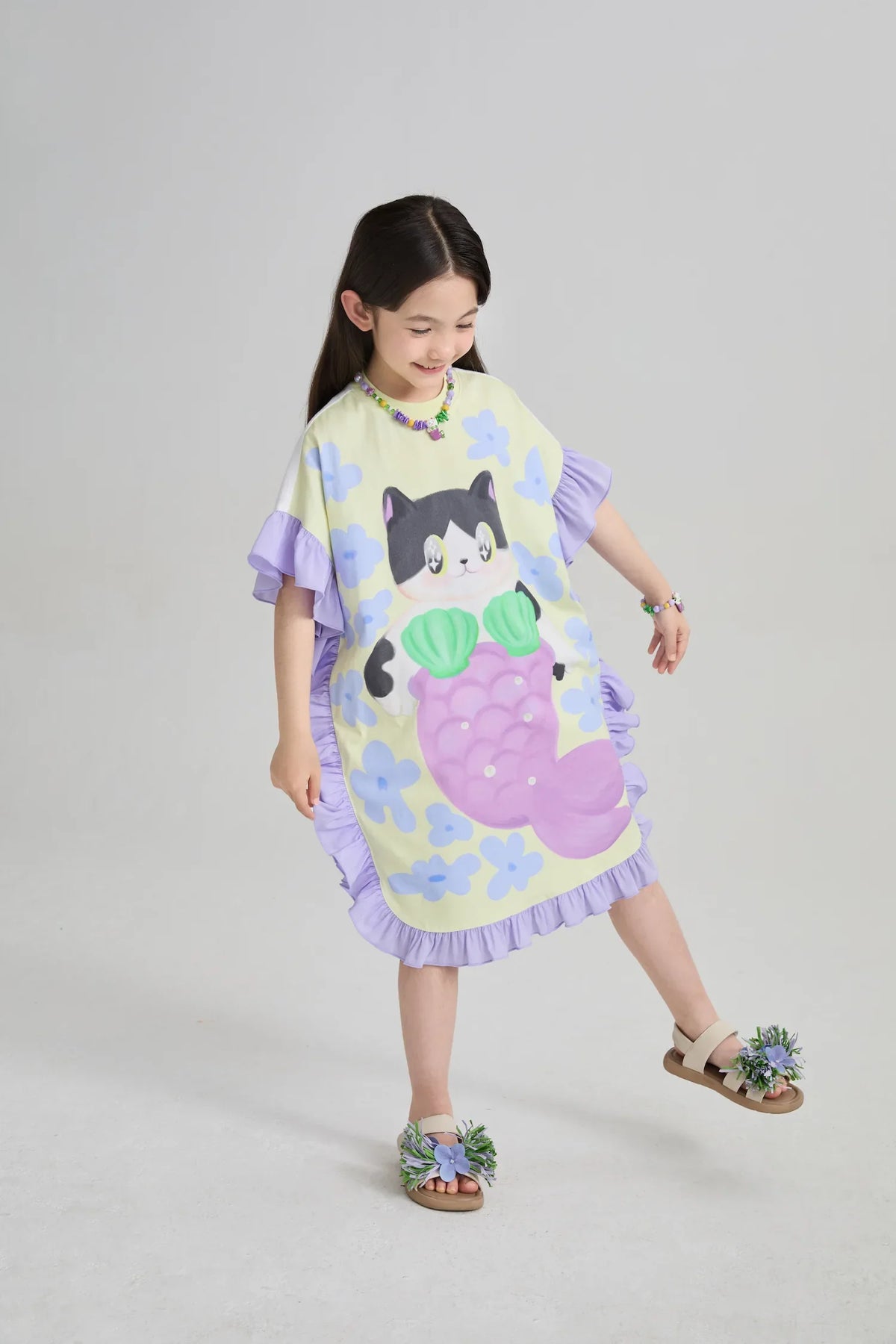 Mermaid Cat Hawaiian Ruffle Dress